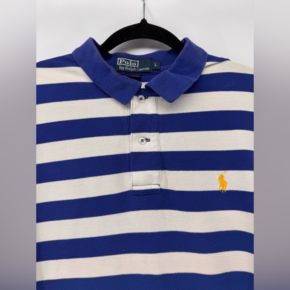 Polo Ralph Lauren Men’s Polo Shirt Blue White Striped Large - Picture 2 of 5